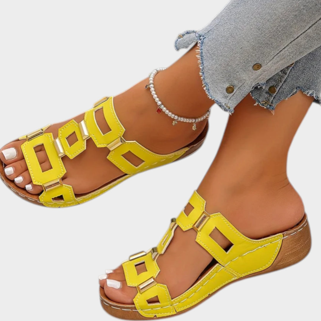 Geometric Cutout Slip-On Sandals