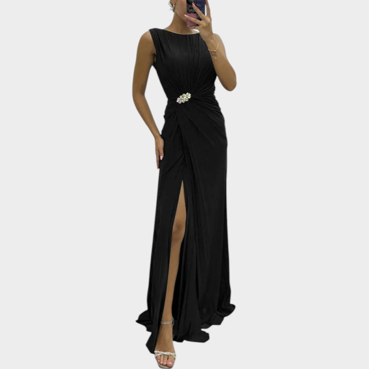 Elegant Ruched Slit Evening Gown