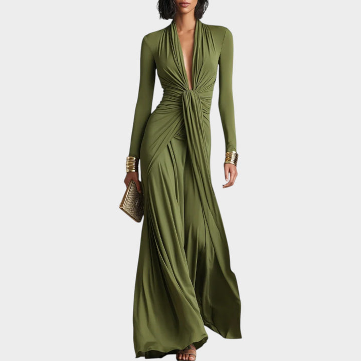 Deep Plunge Draped Maxi Dress