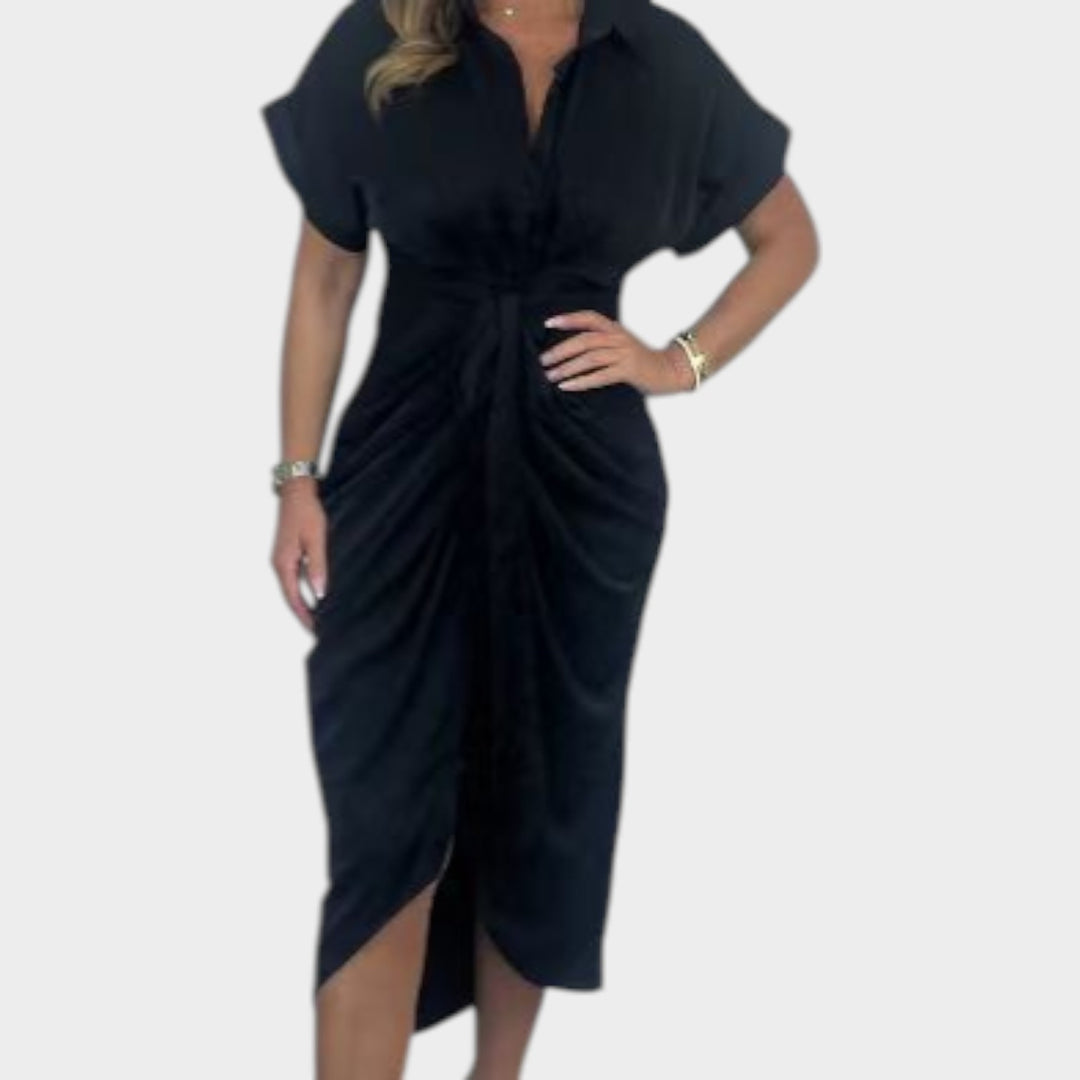 Draped Front Midi Shirt Dress
