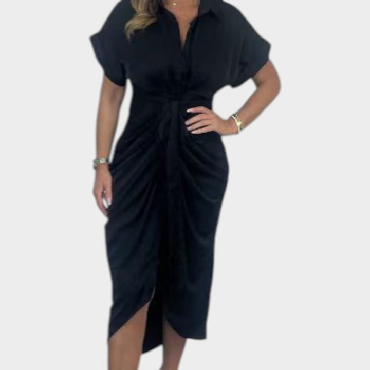 Draped Front Midi Shirt Dress