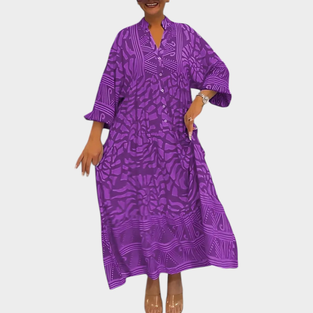Printed Boho Button-Down Maxi Dress
