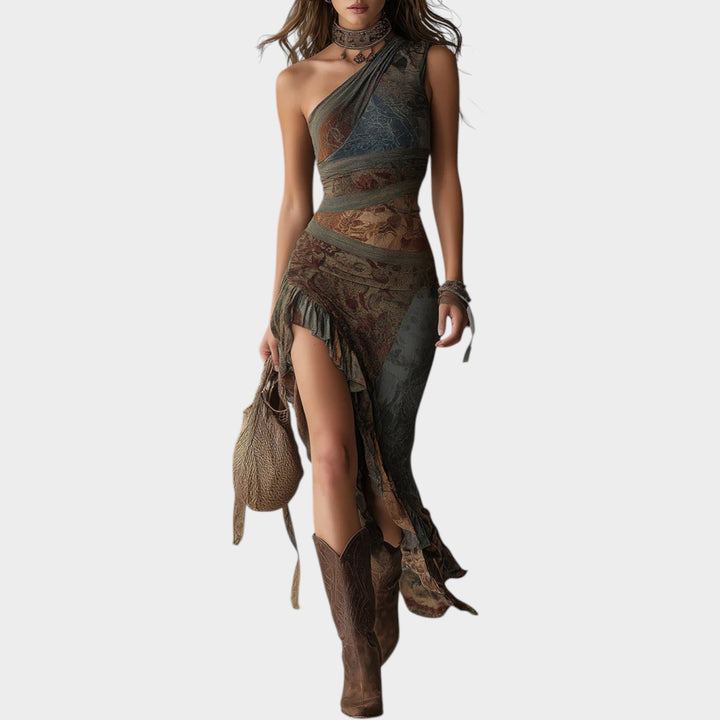 Boho One-Shoulder Asymmetric Dress