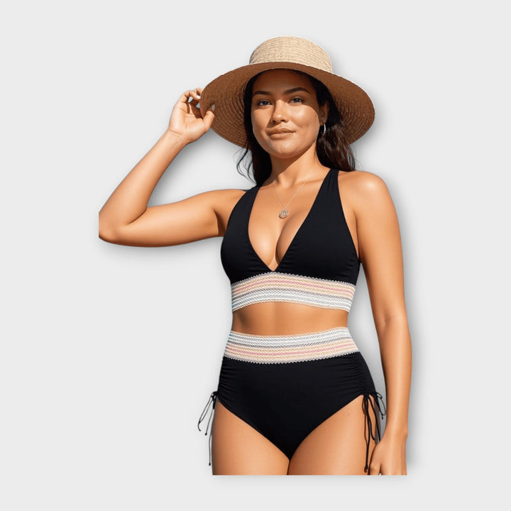Bikini with Knitted Detail and High-Waisted Bottom
