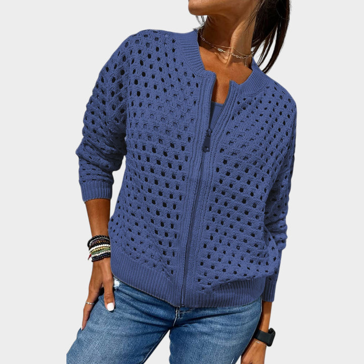 Open-Knit Zip Cardigan