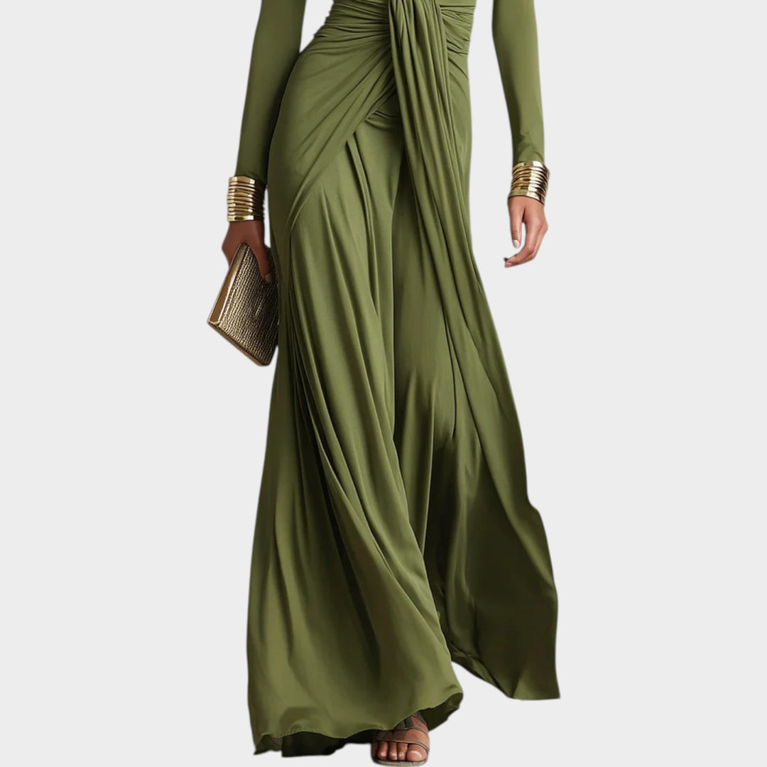 Deep Plunge Draped Maxi Dress