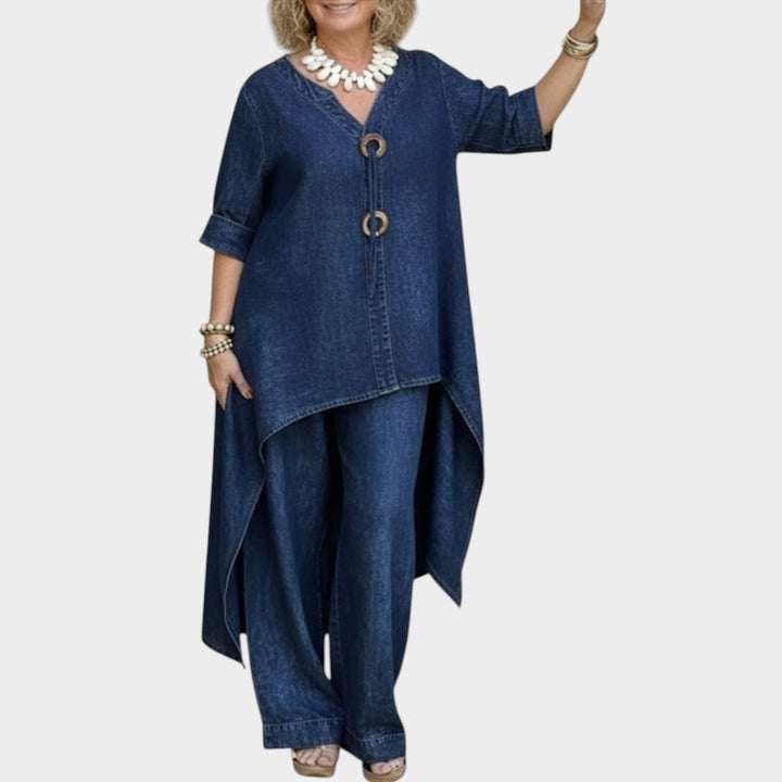 High-Low Denim Two-Piece Set