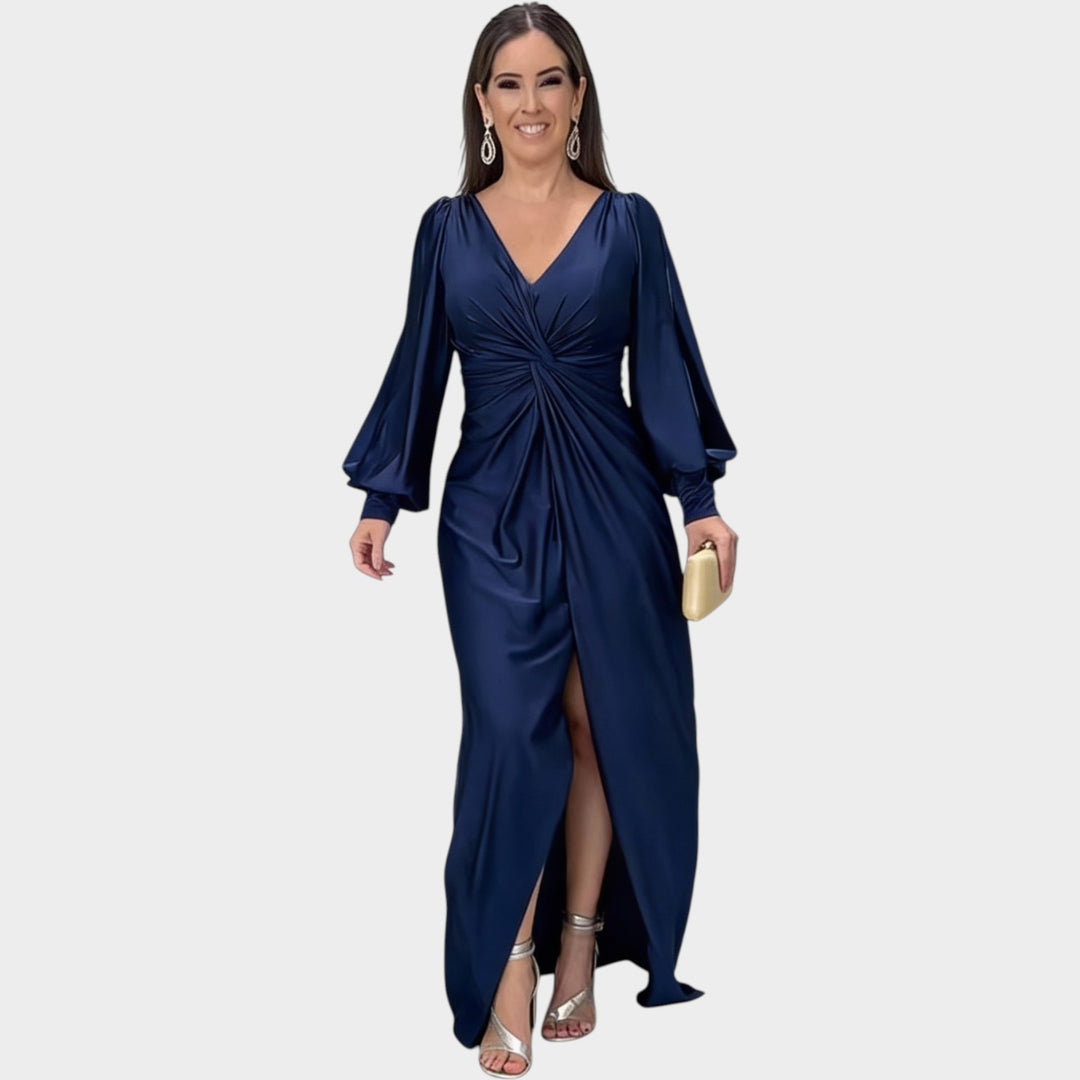 Long Sleeve Satin Evening Dress