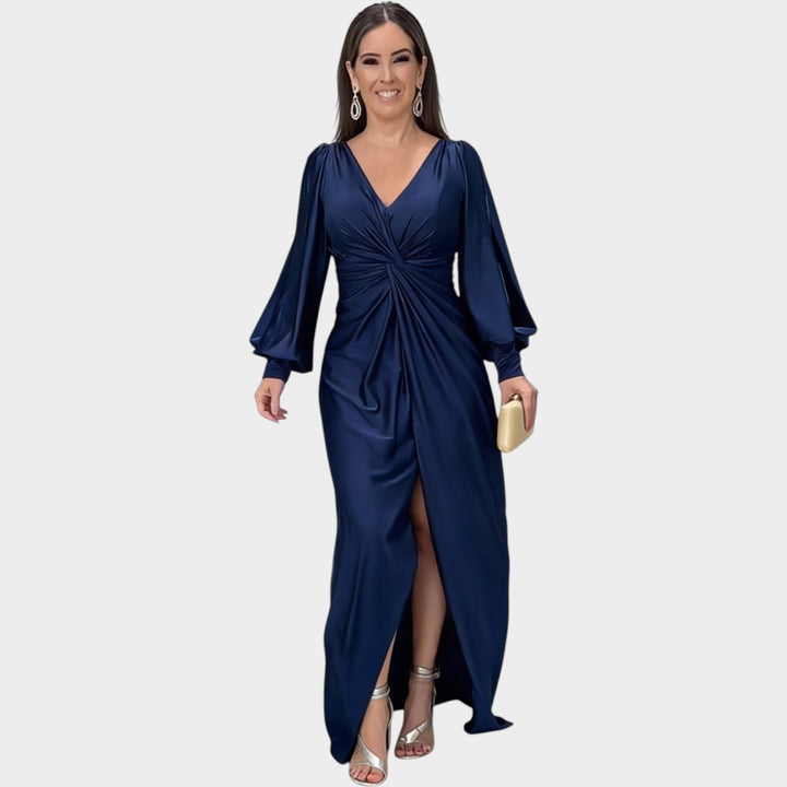 Long Sleeve Satin Evening Dress