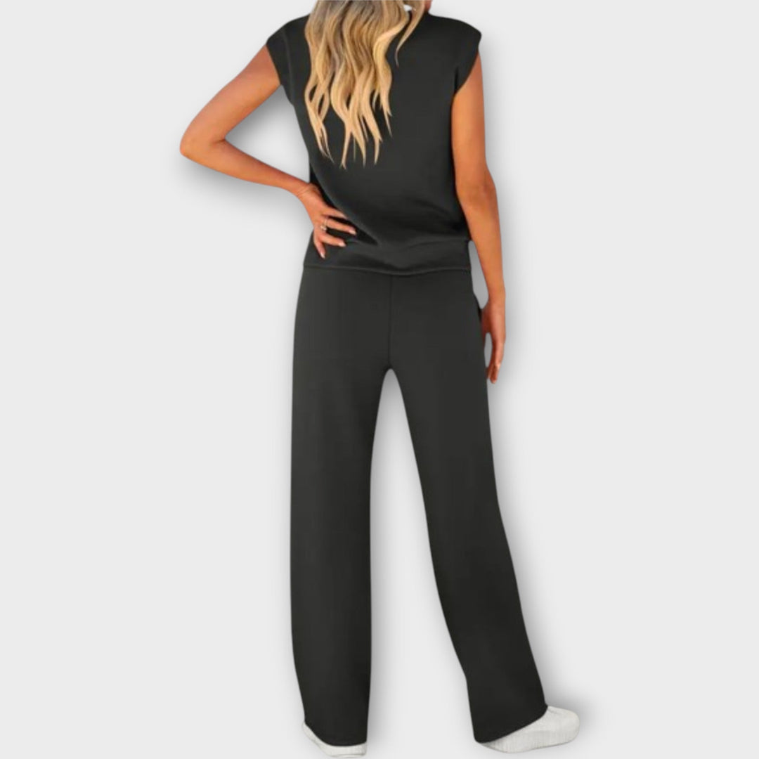 Sleeveless Blouse and Pants Set with Drawstring