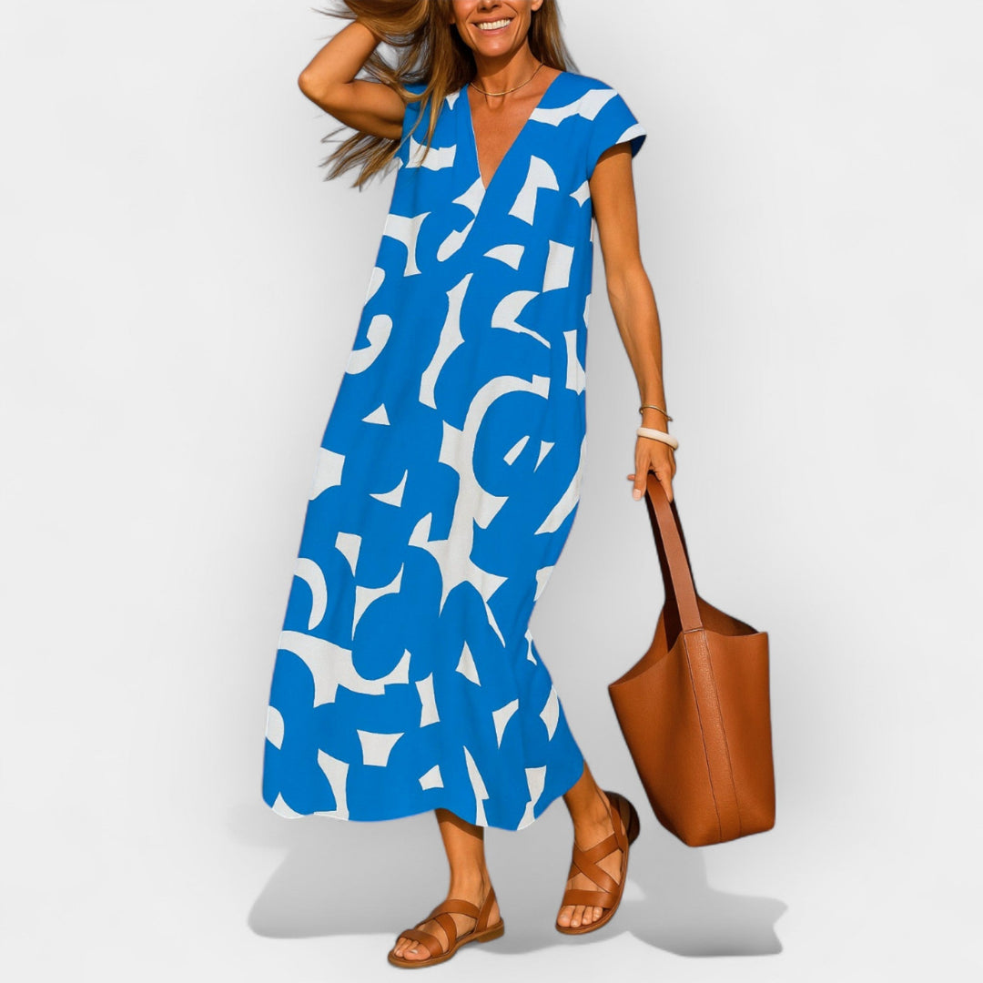 Modern Abstract V-Neck Maxi Dress