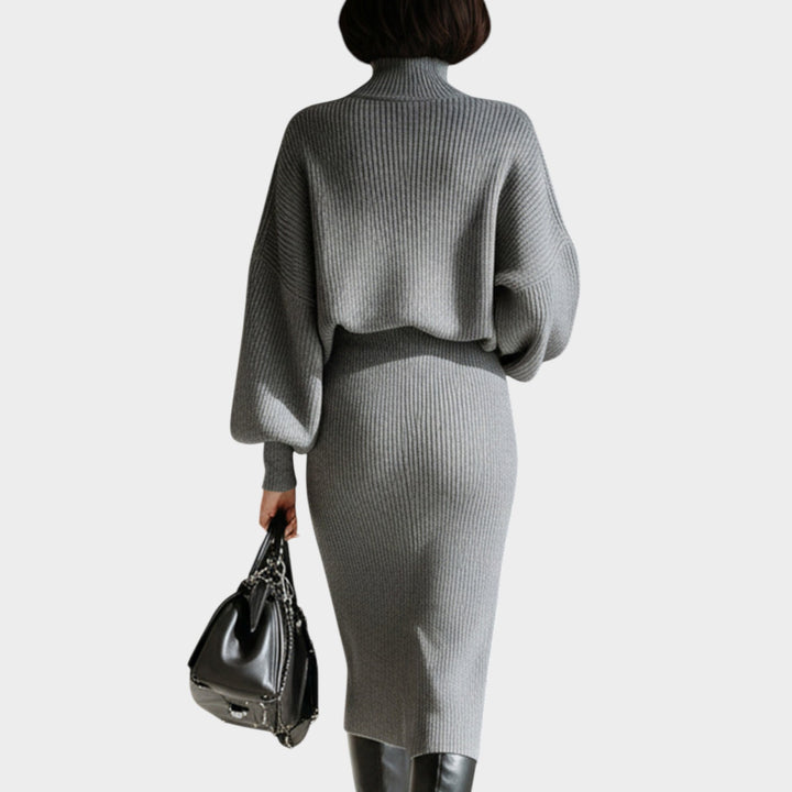 Ribbed Knit Turtleneck Midi Dress