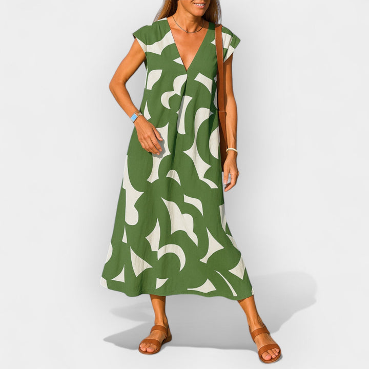 Modern Abstract V-Neck Maxi Dress