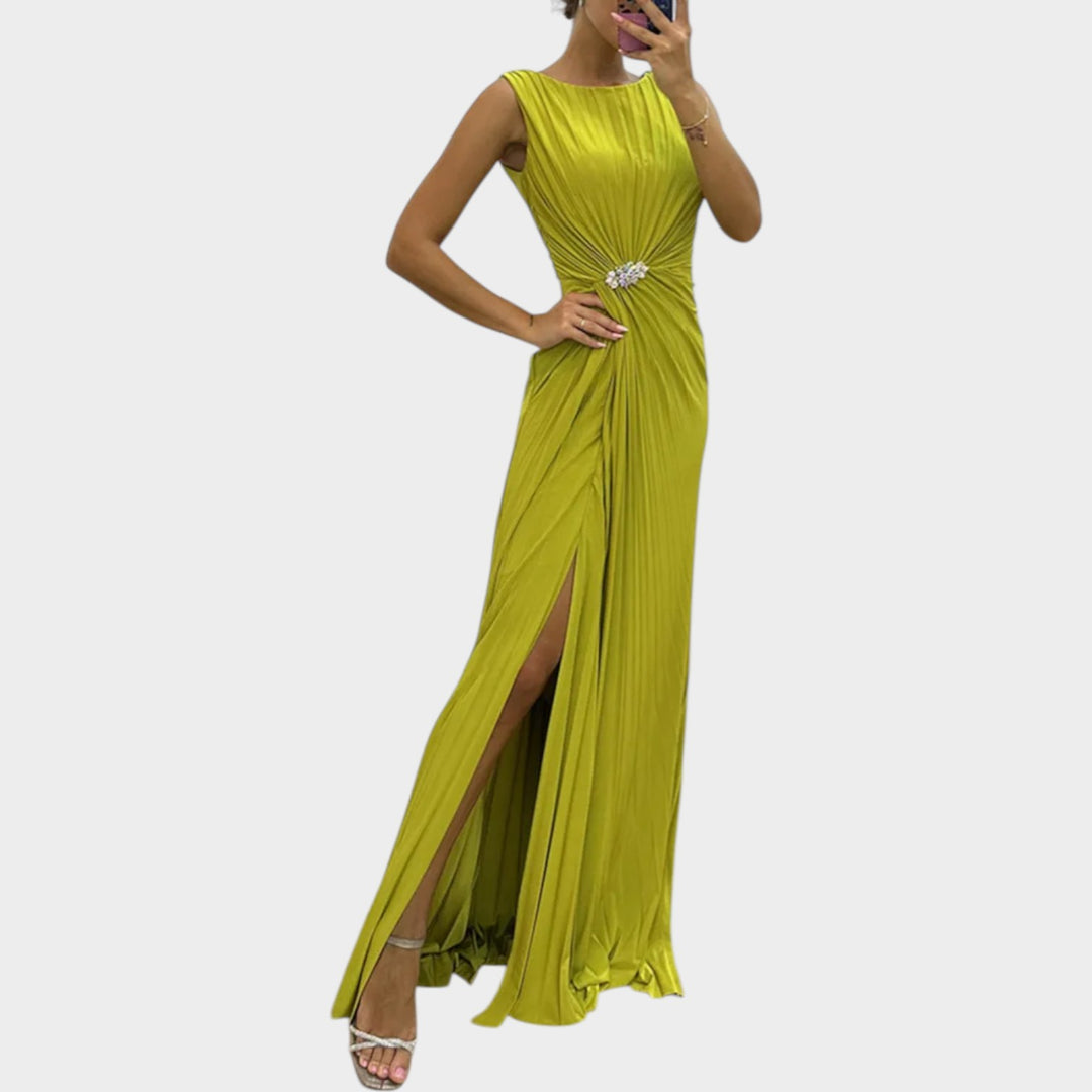 Elegant Ruched Slit Evening Gown