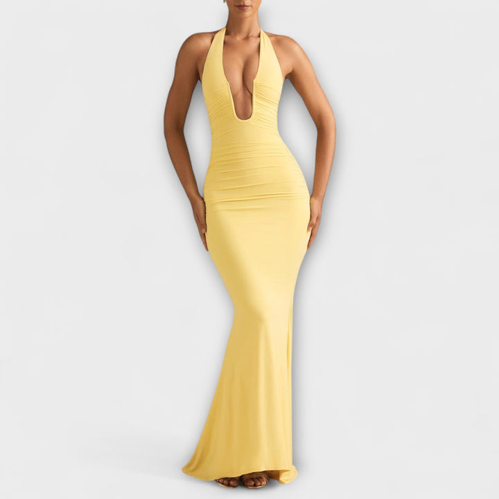 Elegant gala dress with an open back and stunning neckline