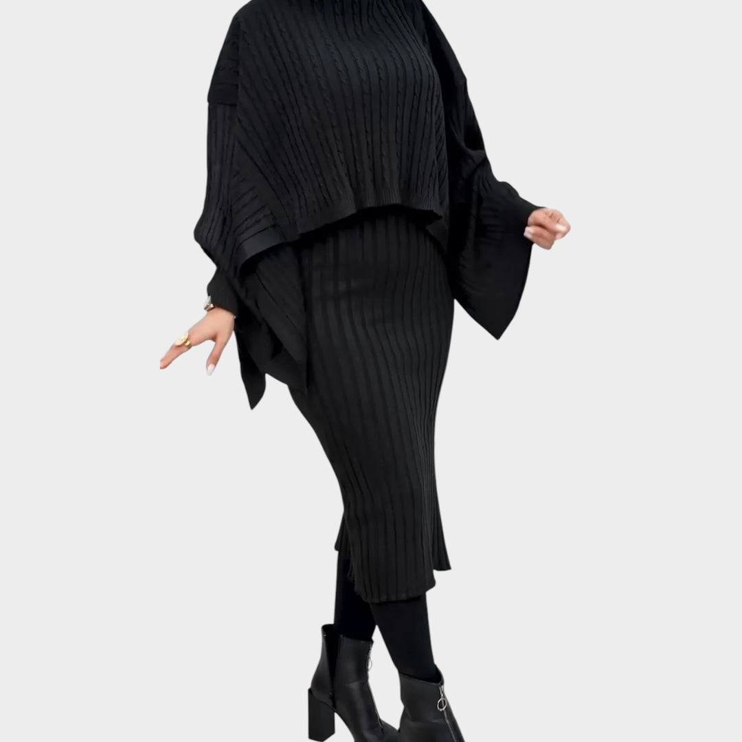 Ribbed Knit Cape Two-Piece Set