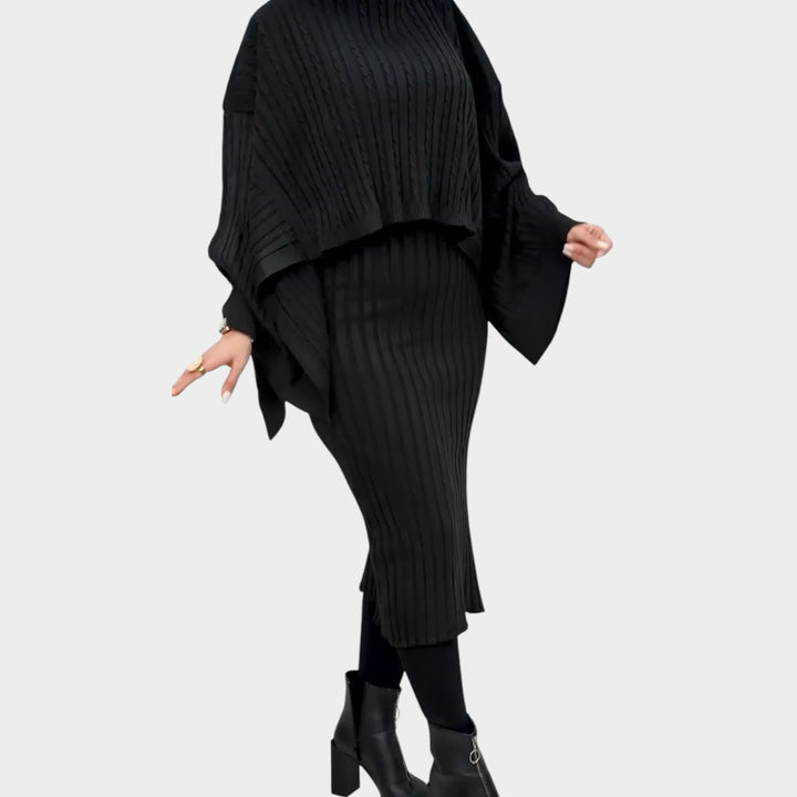 Ribbed Knit Cape Two-Piece Set