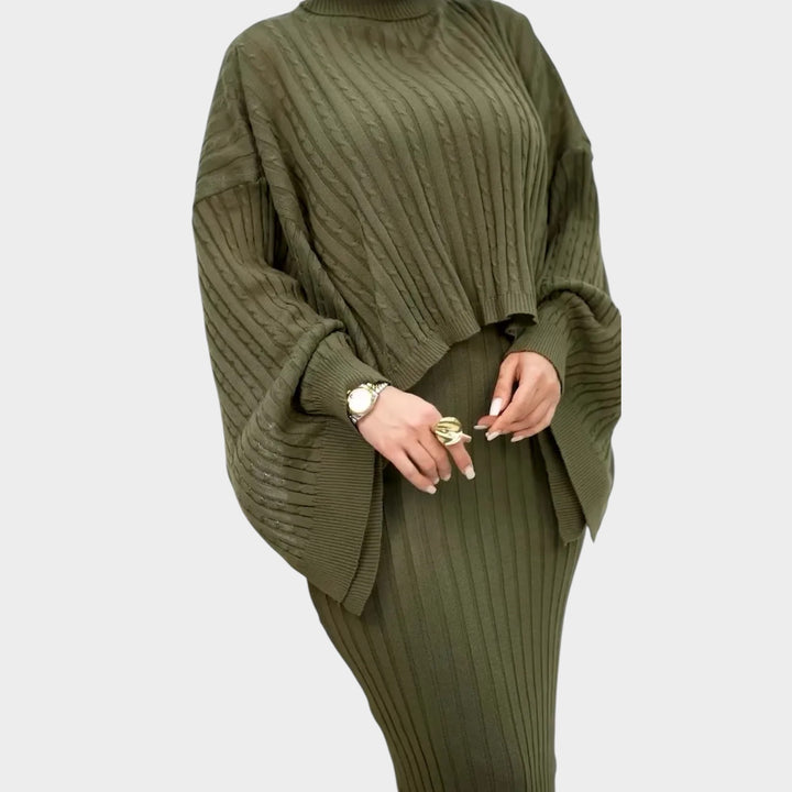 Ribbed Knit Cape Two-Piece Set