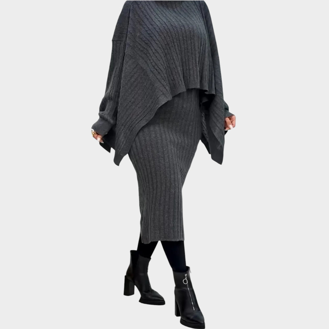 Ribbed Knit Cape Two-Piece Set