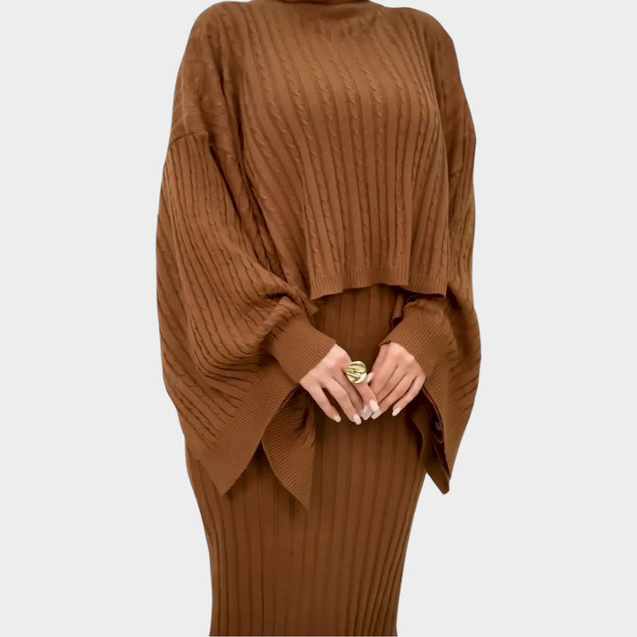 Ribbed Knit Cape Two-Piece Set