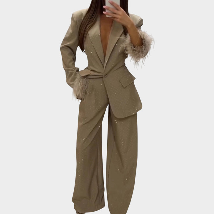 Glam Feather-Trim Suit Set
