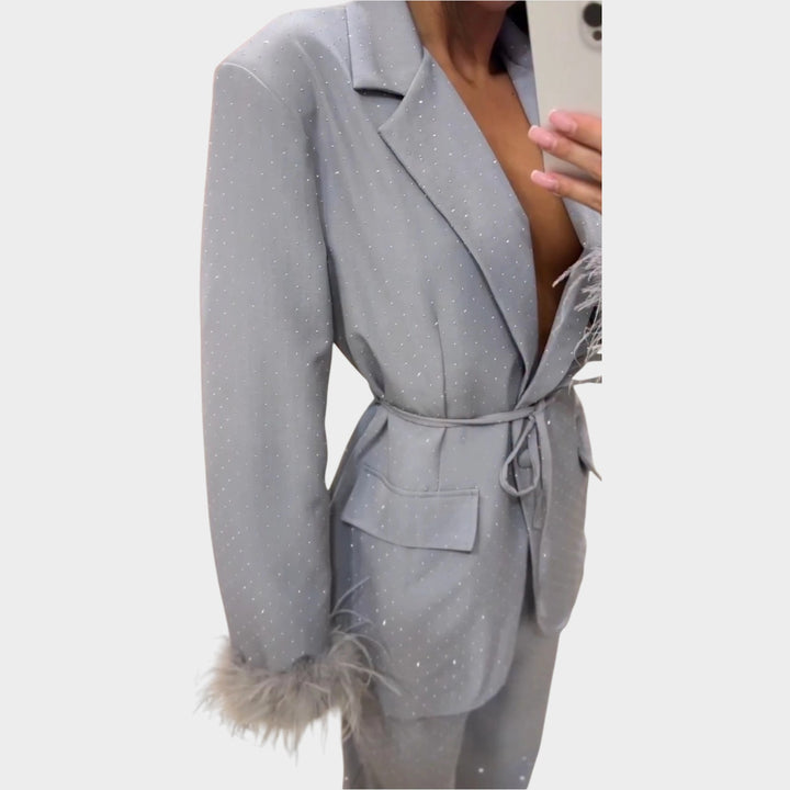 Glam Feather-Trim Suit Set