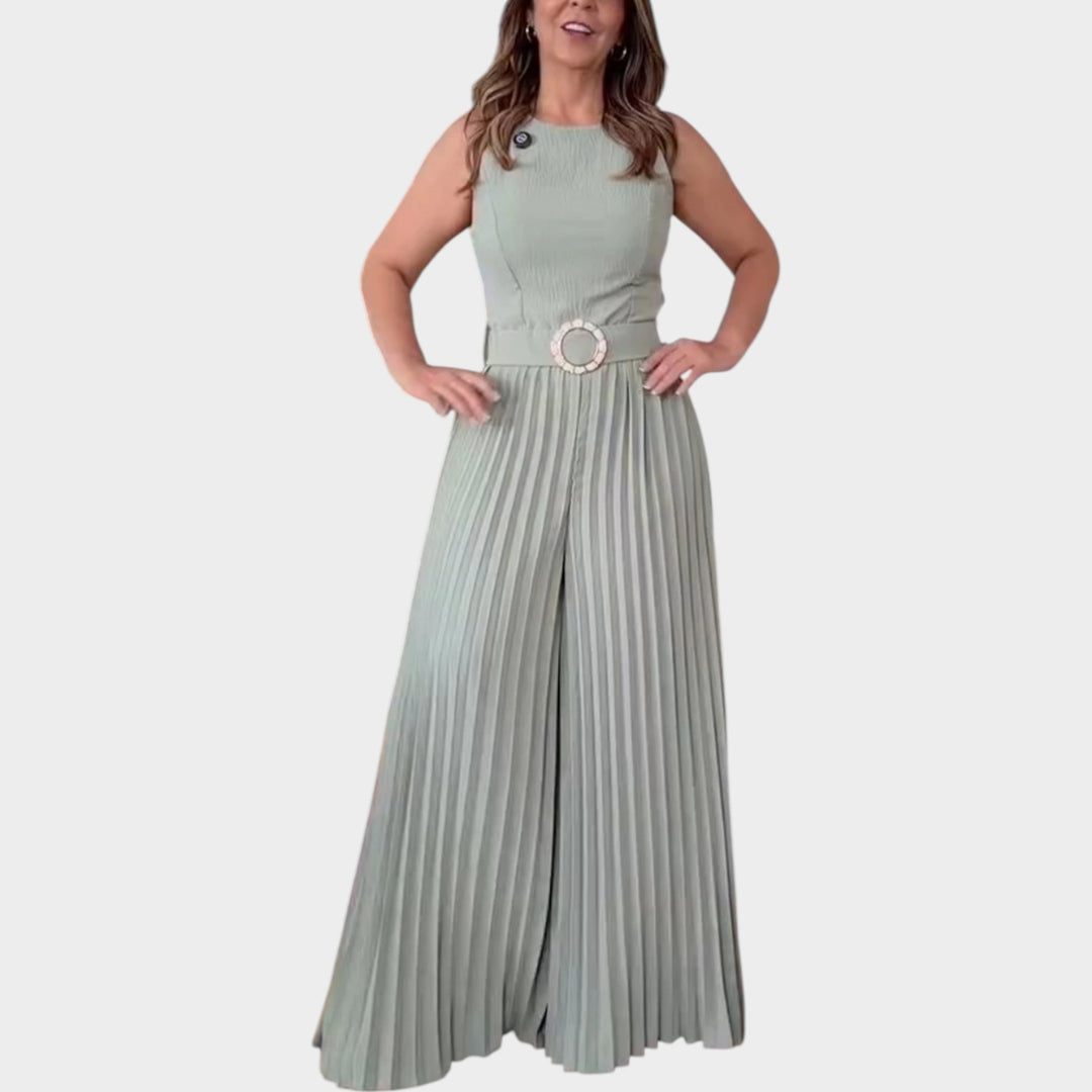 Pleated Wide-Leg Belted Jumpsuit