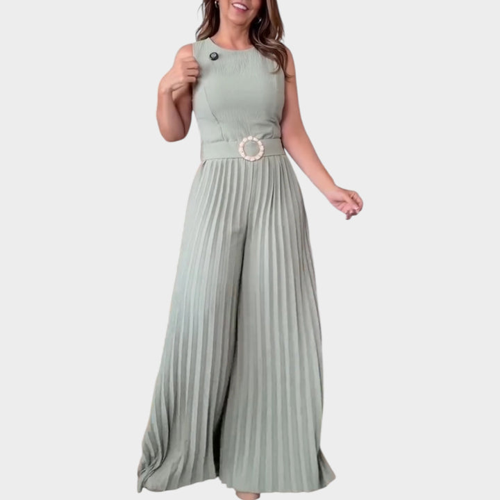 Pleated Wide-Leg Belted Jumpsuit