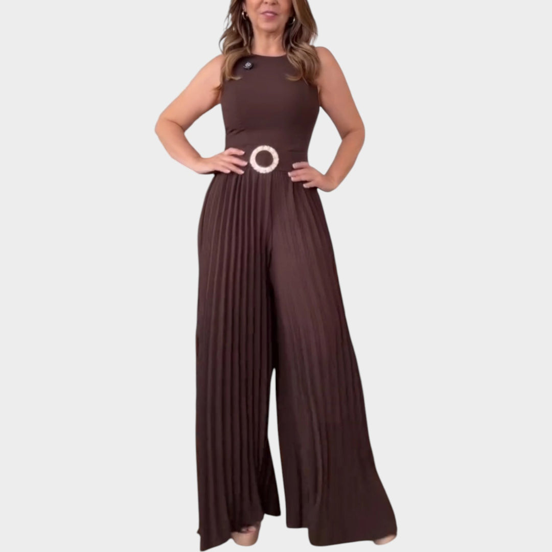 Pleated Wide-Leg Belted Jumpsuit