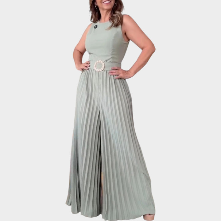 Pleated Wide-Leg Belted Jumpsuit