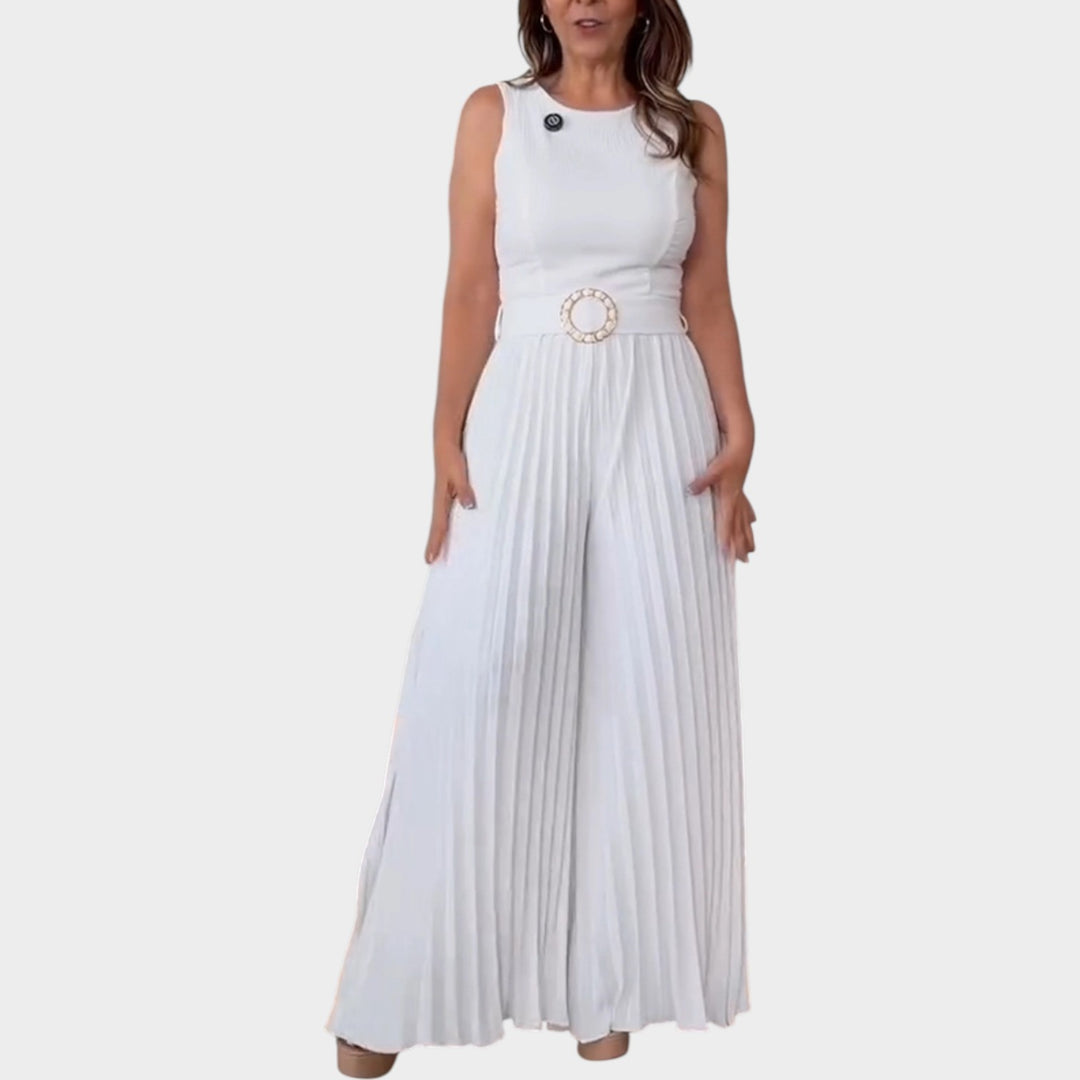 Pleated Wide-Leg Belted Jumpsuit