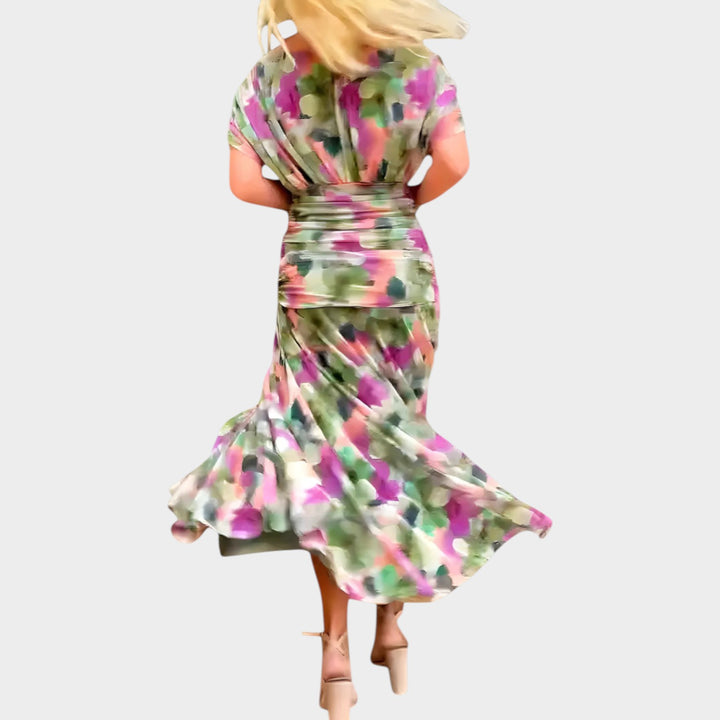 Off-Shoulder Ruched Midi Dress