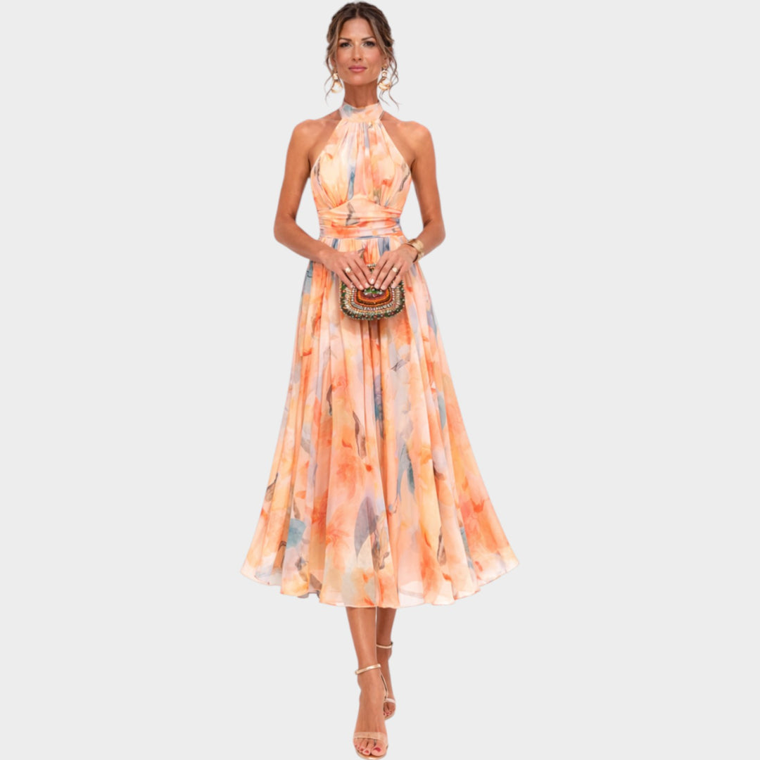 Halter Neck Floral Midi Dress