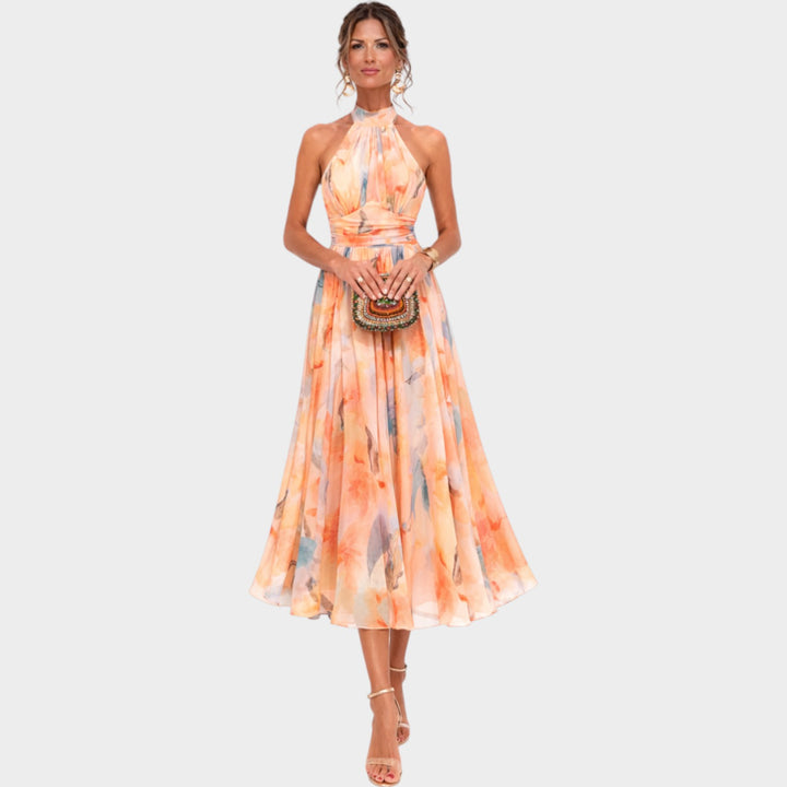 Halter Neck Floral Midi Dress