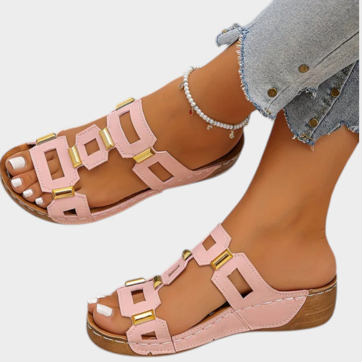 Geometric Cutout Slip-On Sandals