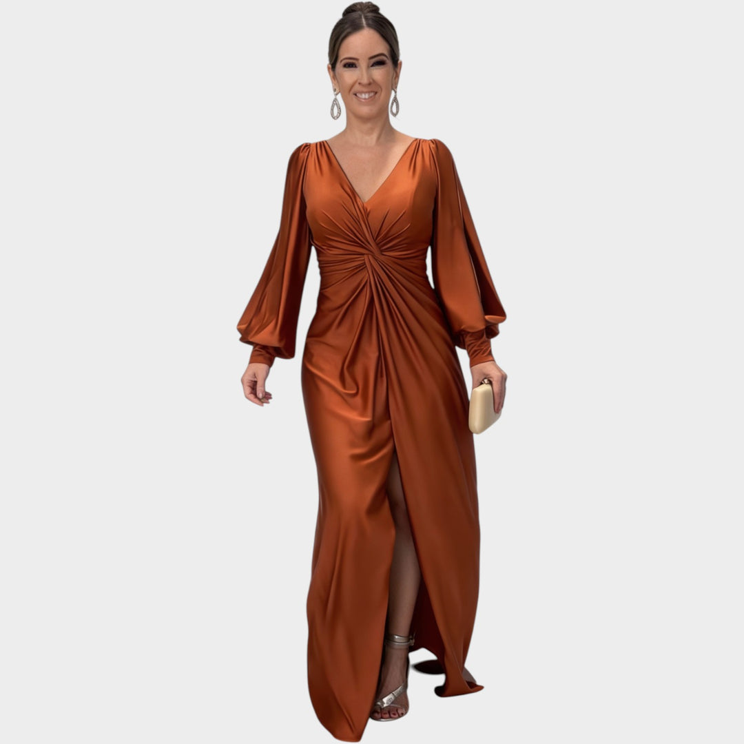 Long Sleeve Satin Evening Dress