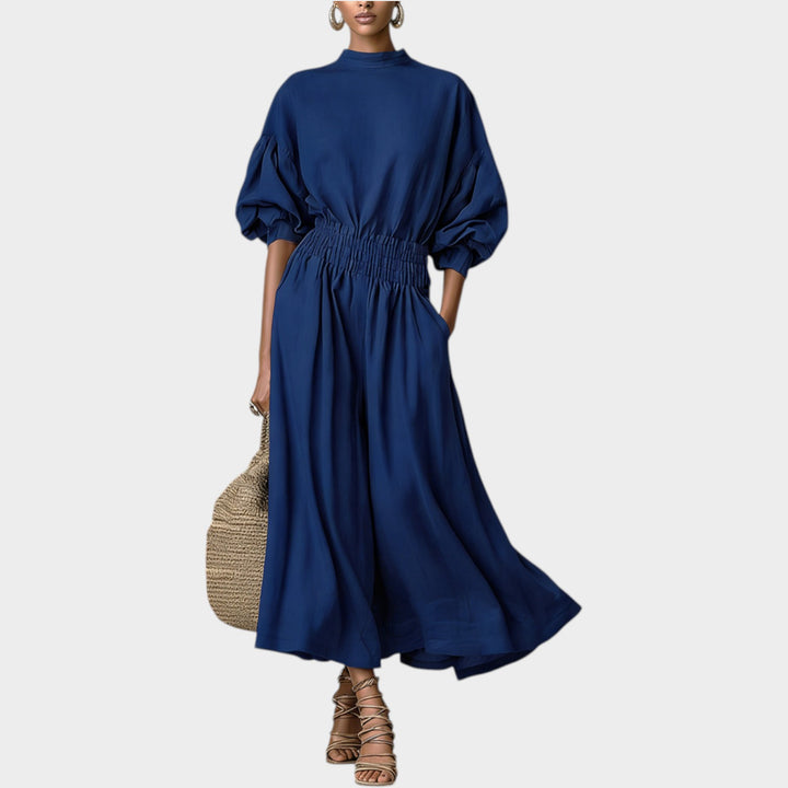 High-Neck Smocked Waist Maxi Dress