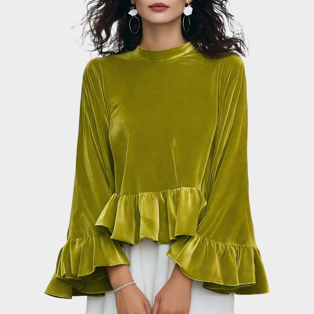 Elegant Velvet Ruffle Blouse