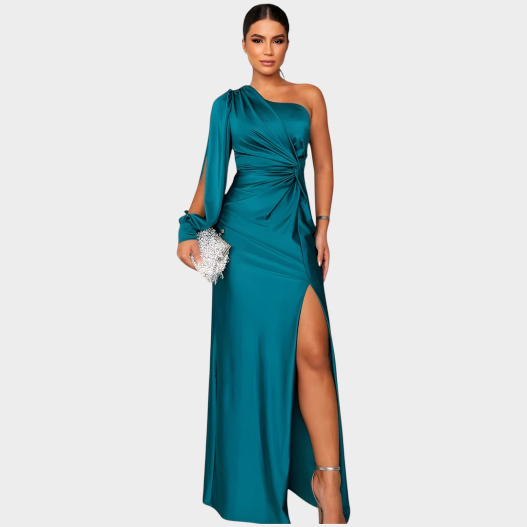 One-Shoulder Satin Evening Gown