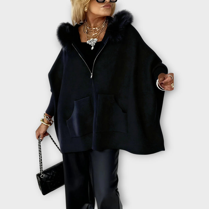 Luxury Faux-Fur Hooded Cape Jacket