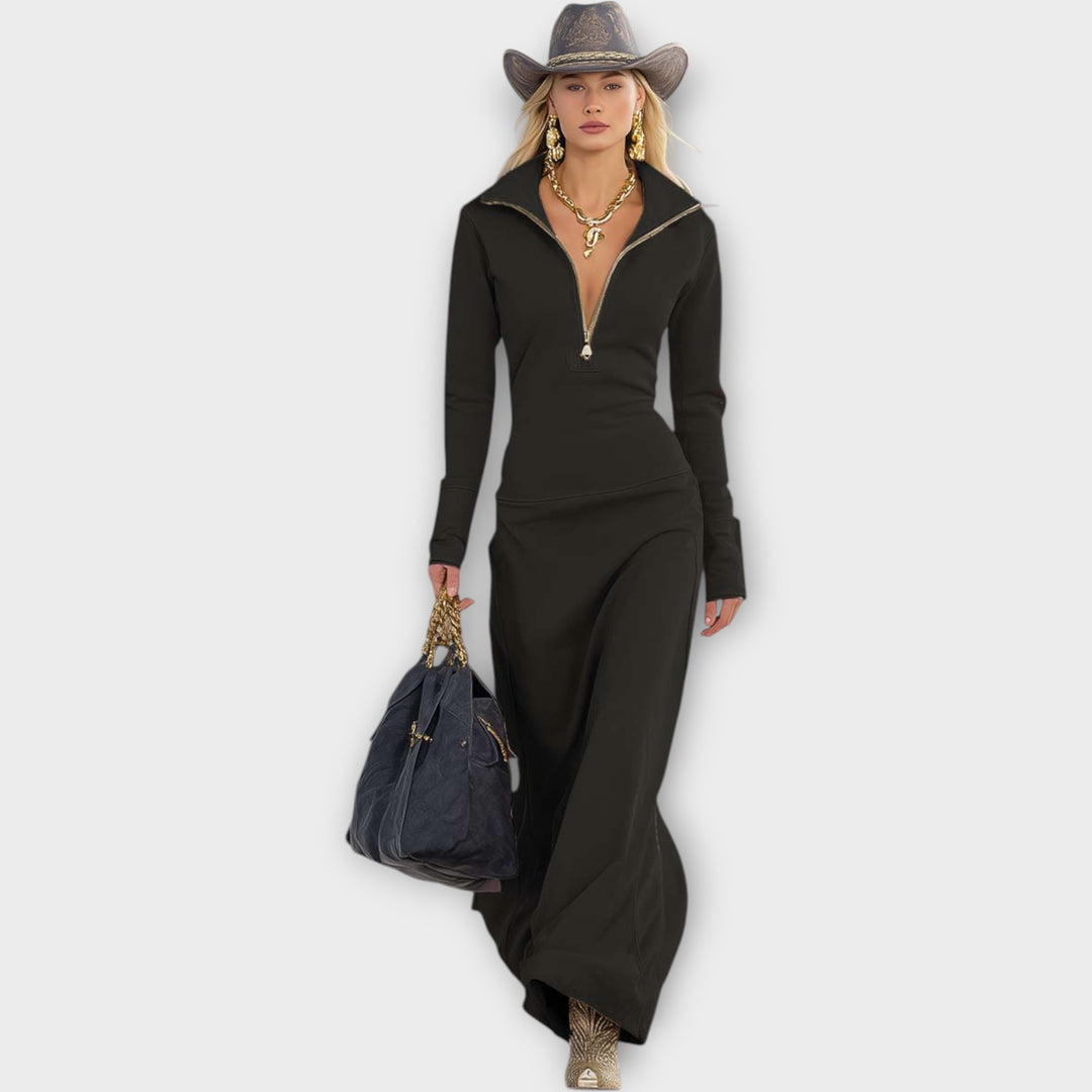 Aurelia Zip-Collar Maxi Dress