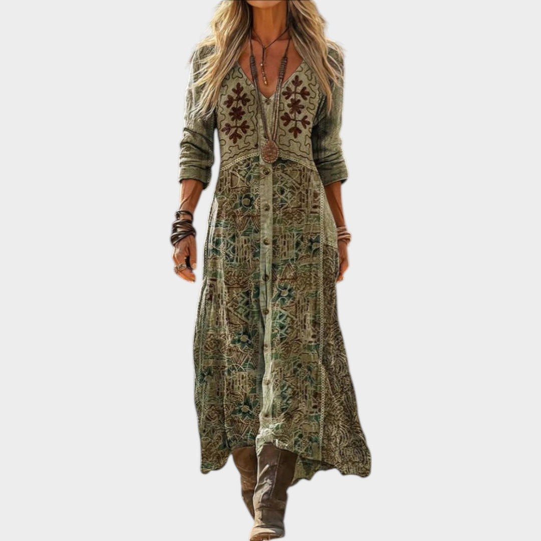 Boho Vintage Embroidered Maxi Dress