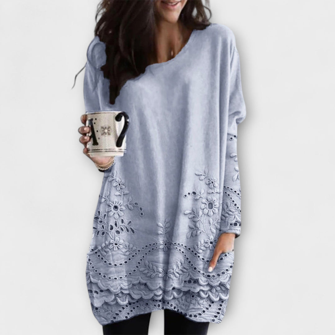 Riley – Printed Sweater with Embroidery