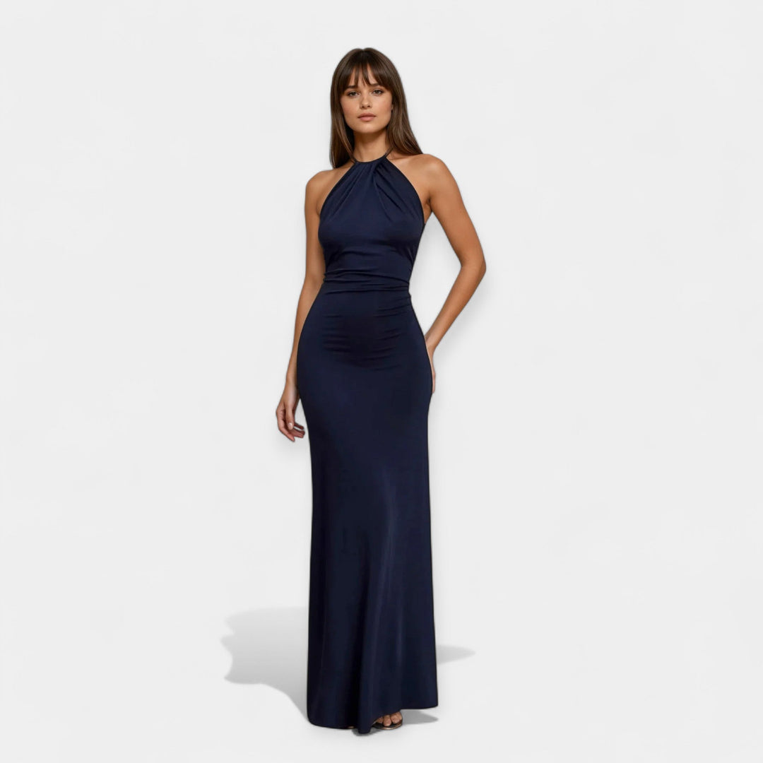 Maxi Dress with Collar and Tie