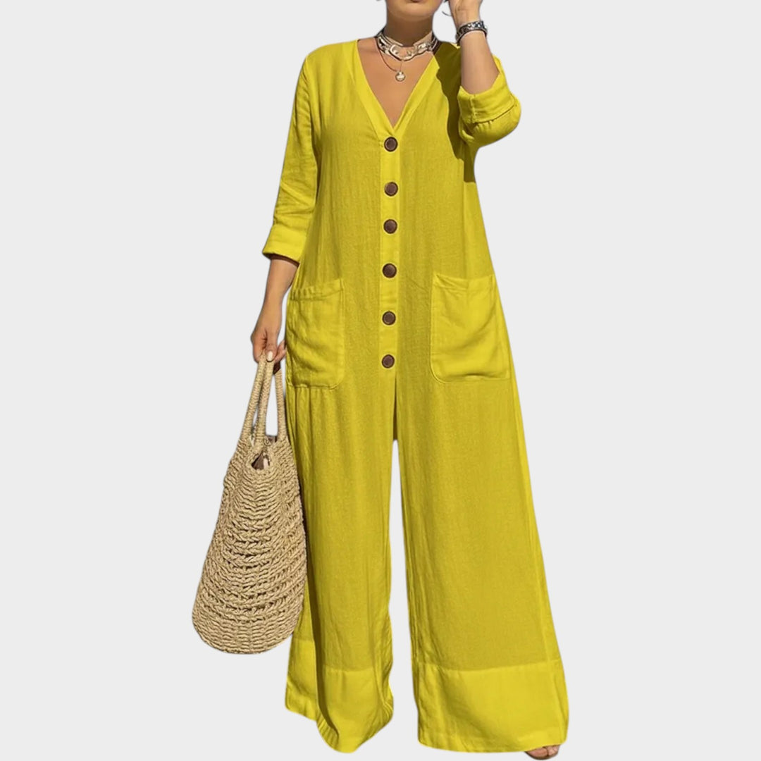 Relaxed Button-Front Wide-Leg Jumpsuit