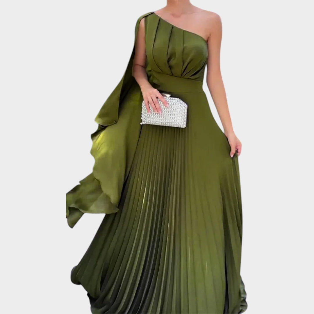 One-Shoulder Pleated Evening Gown