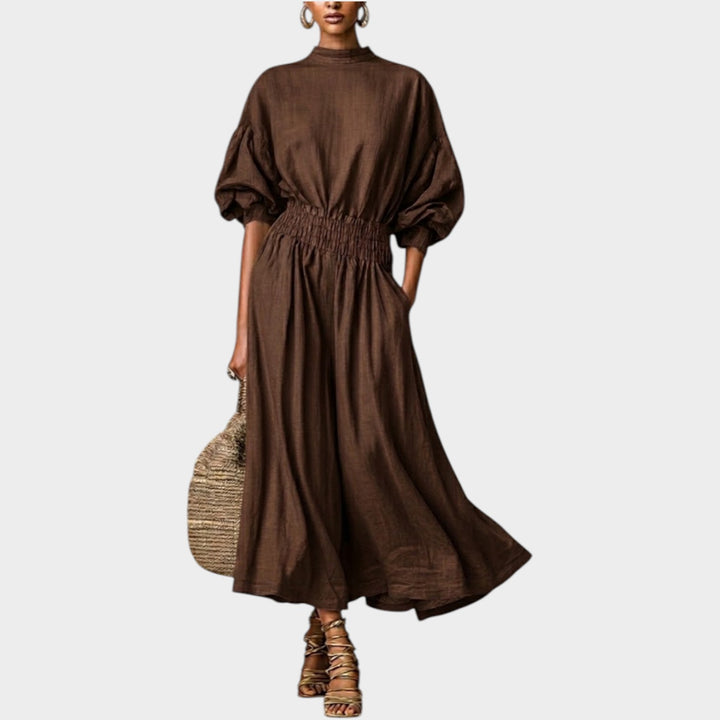 High-Neck Smocked Waist Maxi Dress