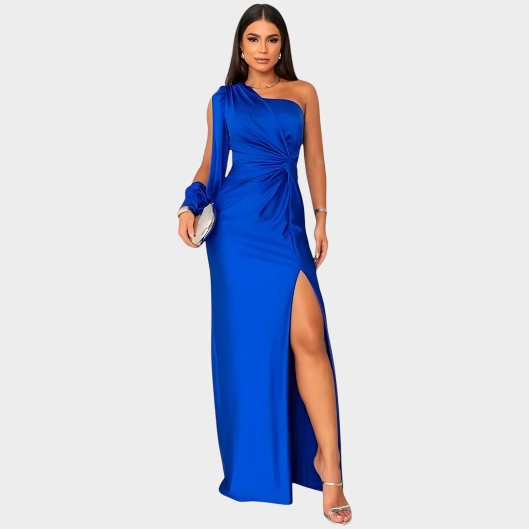One-Shoulder Satin Evening Gown