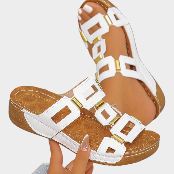 Geometric Cutout Slip-On Sandals