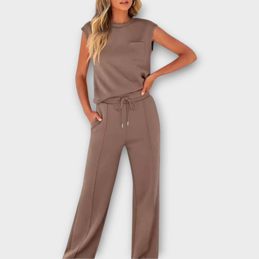Sleeveless Blouse and Pants Set with Drawstring